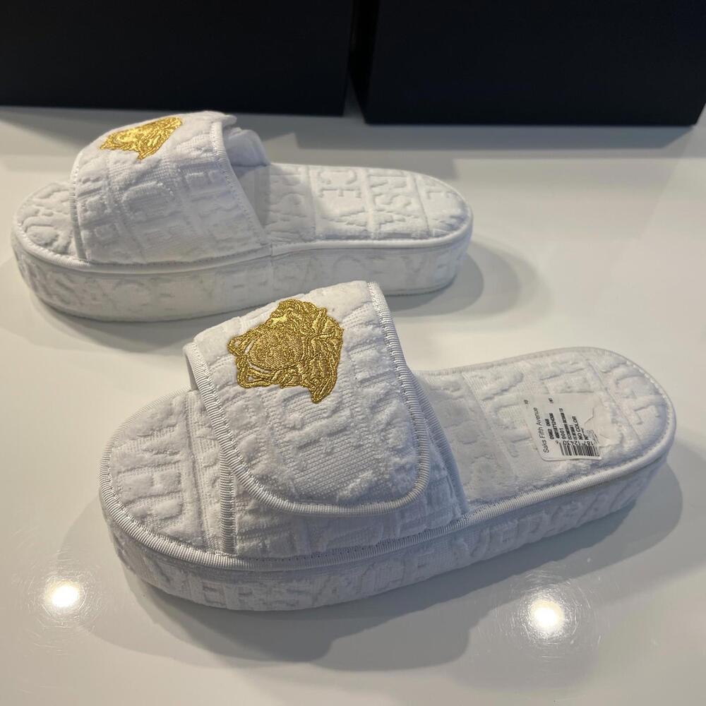 $475 White Versace Medusa Head Fabric platform slippers Size 41 - Picture 7 of 12